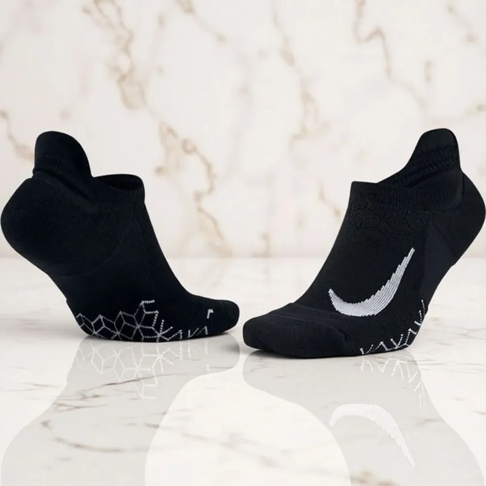 Two (2) Pair Nike Dry Elite No-Show Black Running Socks M: 6-7.5 | W: W: 7.5-9